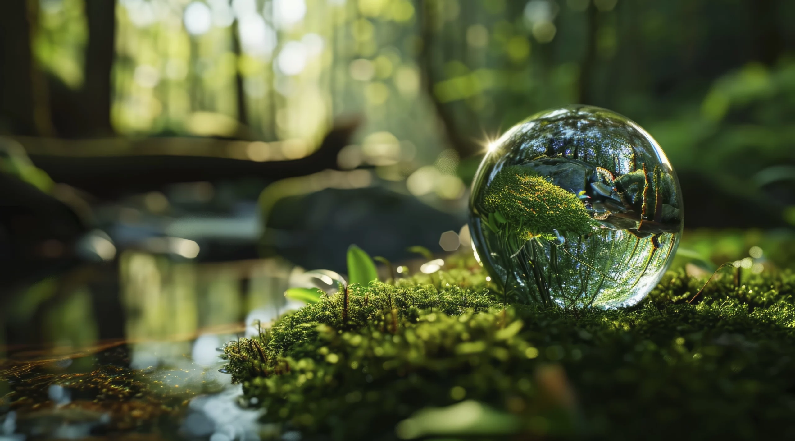 Boule de verre dans une forêt, symbole de l’univers naturel d’Esma magnétiseuse